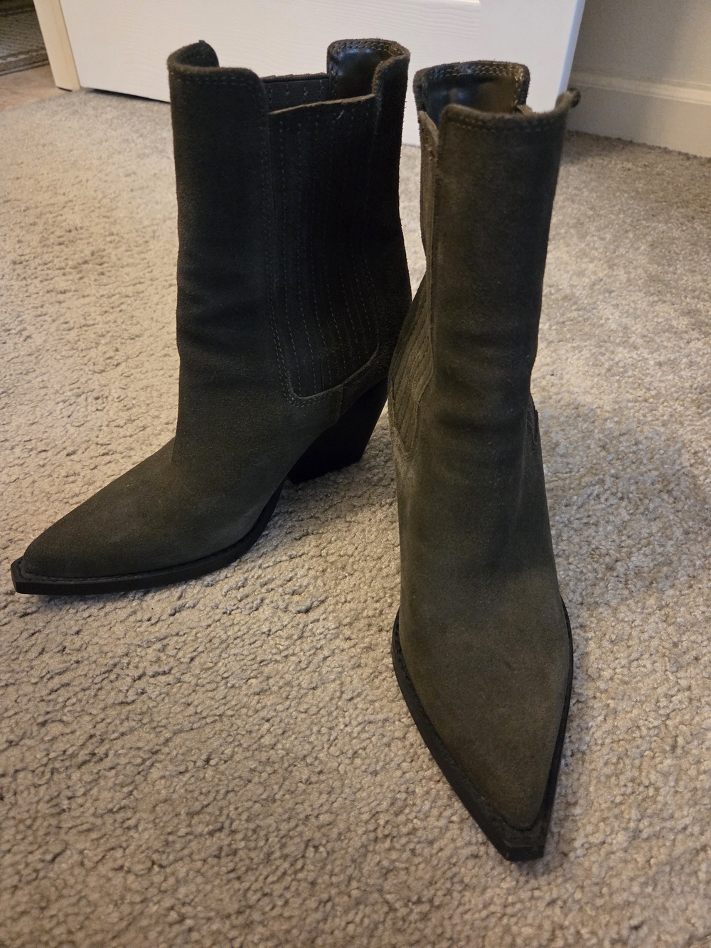 Nine West Women’s Pointed Toe Suede Ankle Boots - Olive